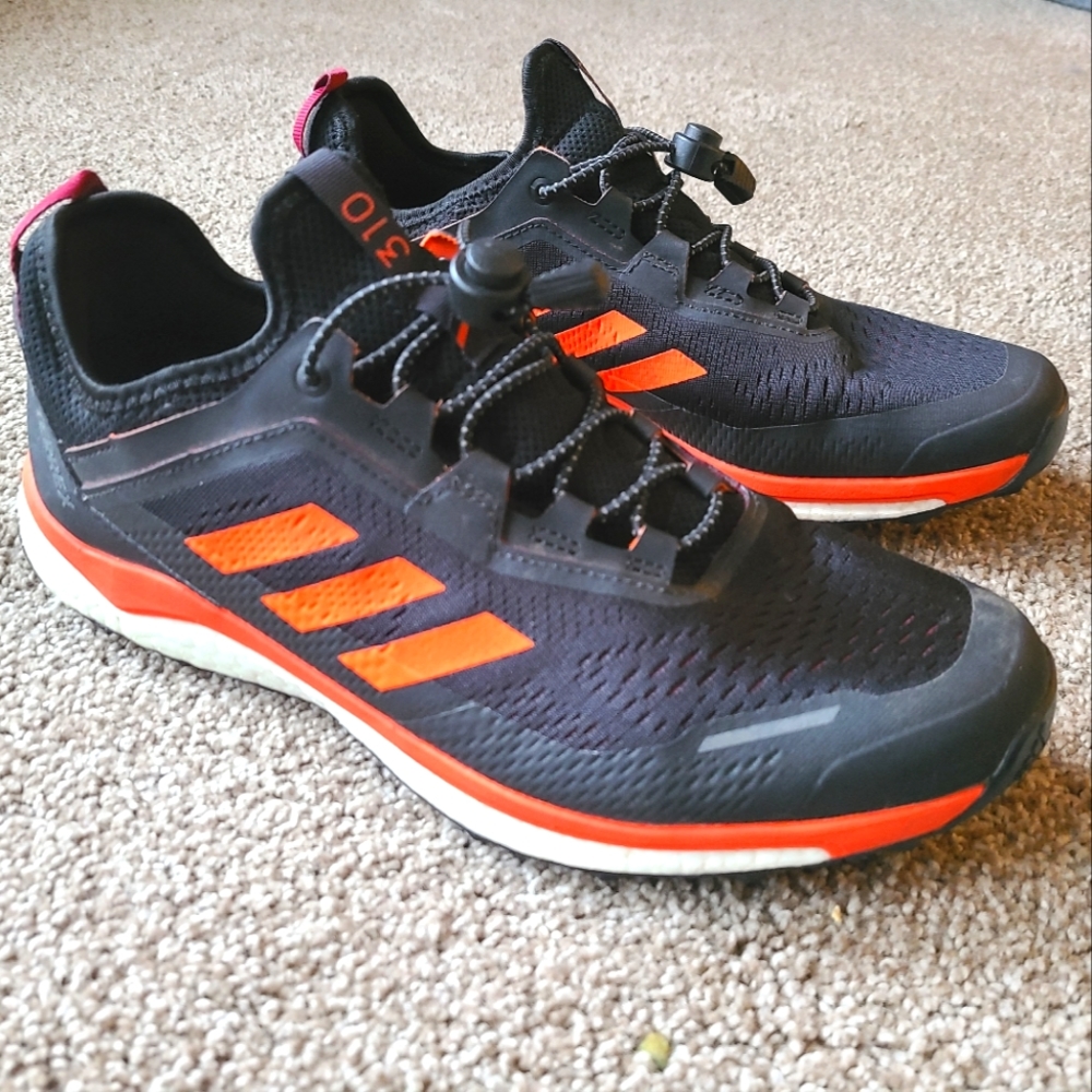 Adidas Terrex 310 trail running shoes, black and orange. Men's size 9.5